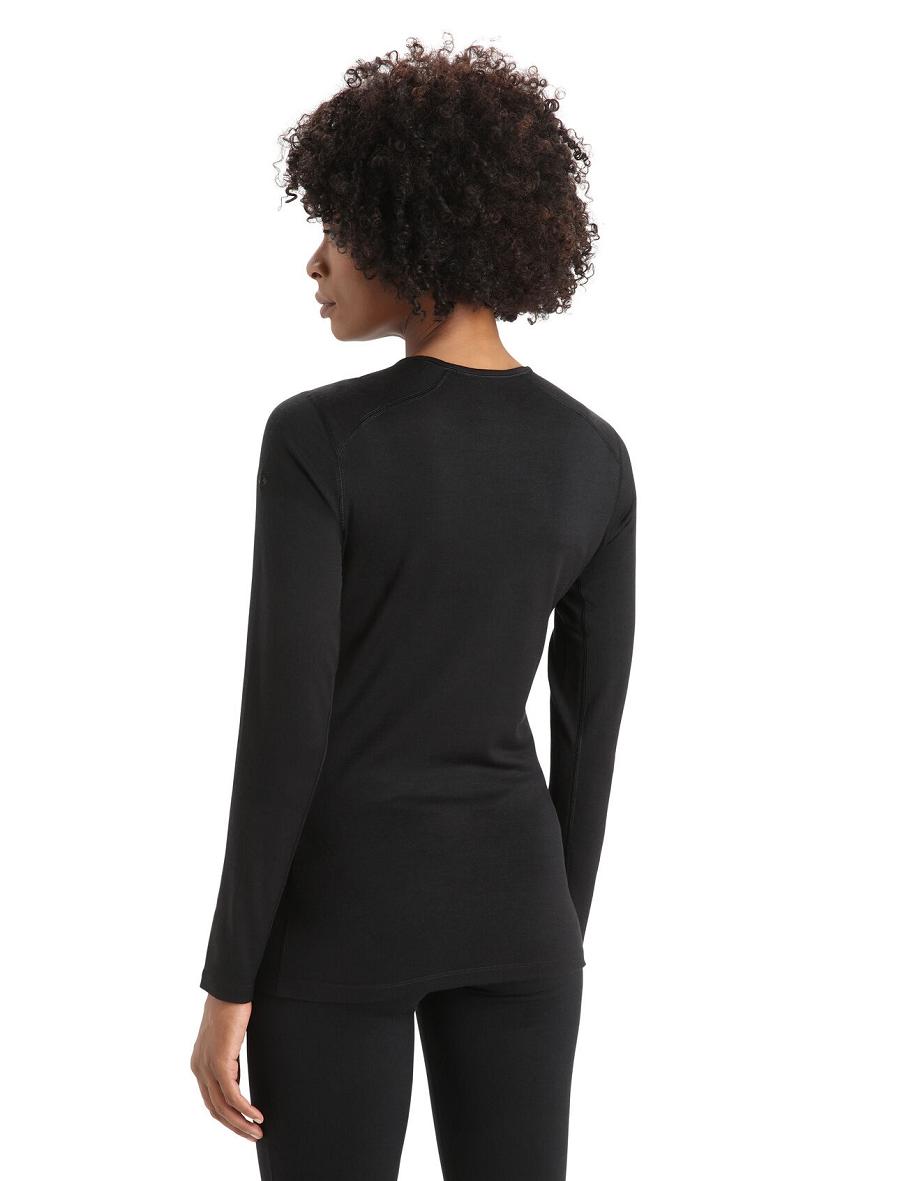 Black Icebreaker Merino 200 Oasis Long Sleeve Crewe Thermal Top Women's One Piece & Sets | AU 1768HAPK